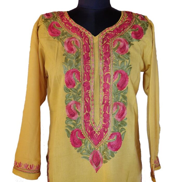 Yellow Floral Badami Summer Cool Aari Work Kurta