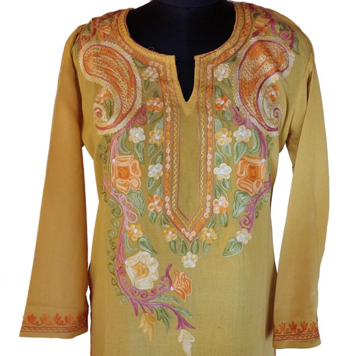 Yellow Floral Summer Cool Aari Work Kurta