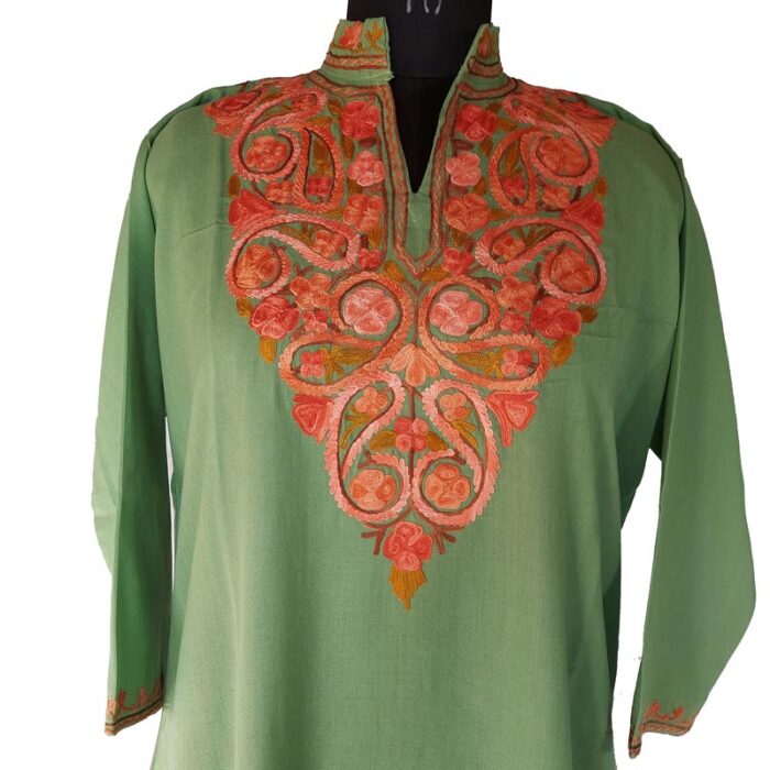 Green Kashmiri Summer Cool Kurta for Ladies
