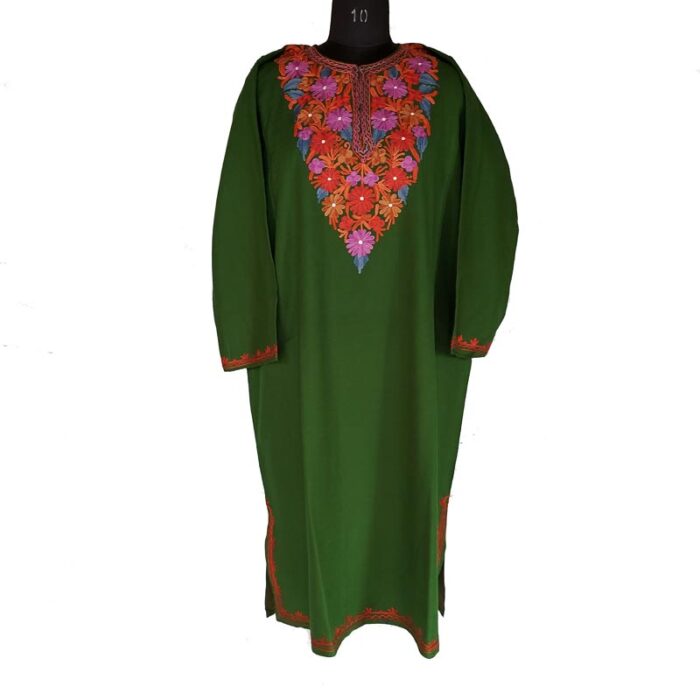 Green Cashmilon Pheran in Aari Work - Image 2