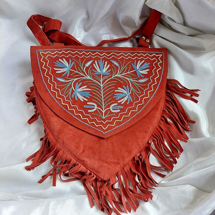 Dark Red Heart Shaped Bag With Aari Work