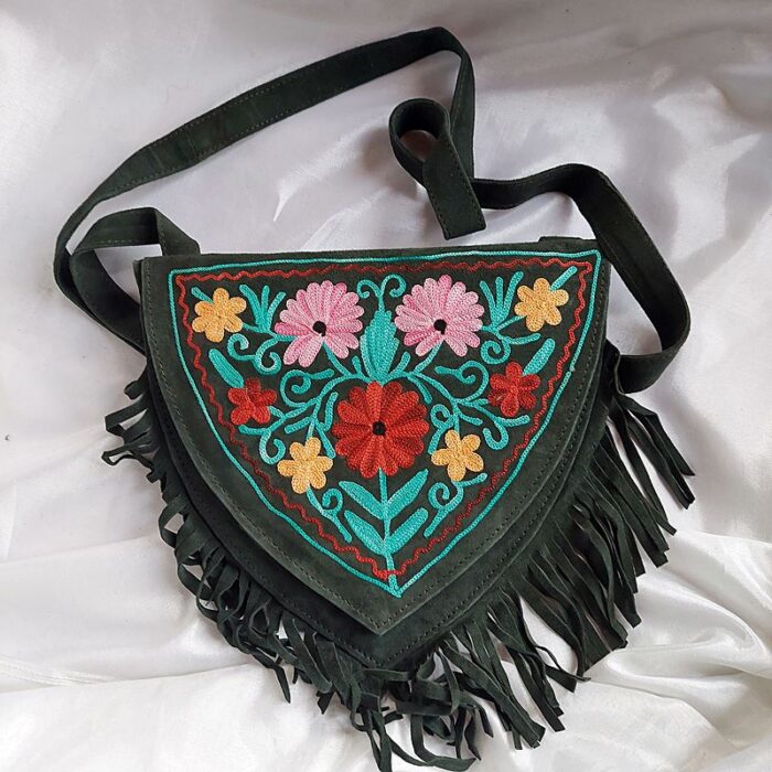 Grey Heart Shaped Bag With Aari Work