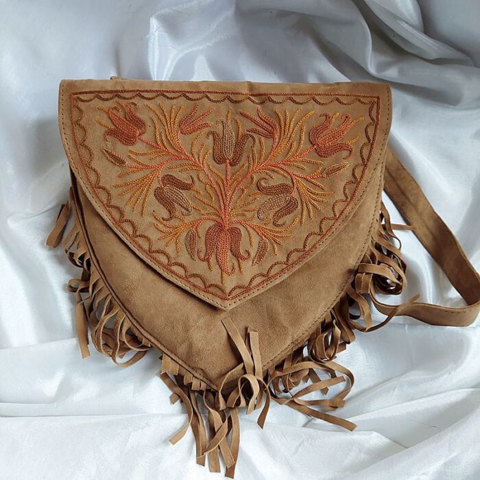 Brown Heart Shaped Bag With Aari Work