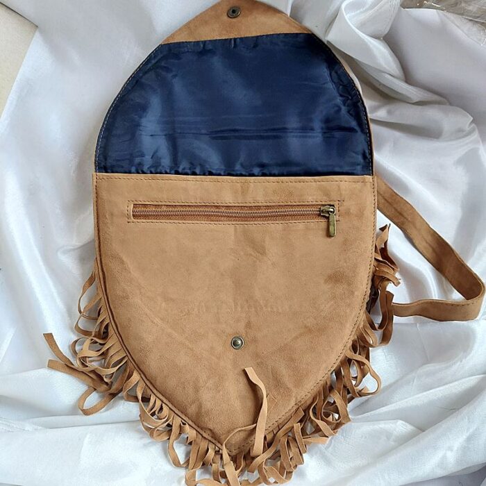 Brown Heart Shaped Bag With Aari Work - Image 2