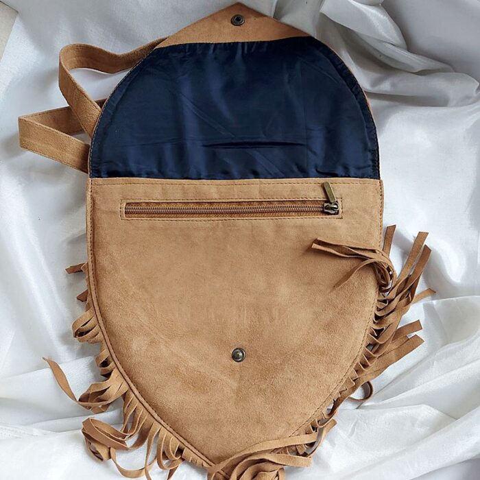 Brown Lotus Heart Shaped Bag With Aari Work - Image 3