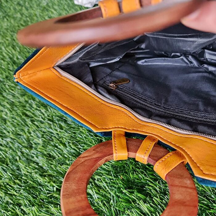 Green Velvet Basket Bag With Hand Aari Work - Image 3