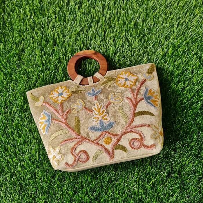 Velvet Basket Bag With Hand Aari Work - Image 6