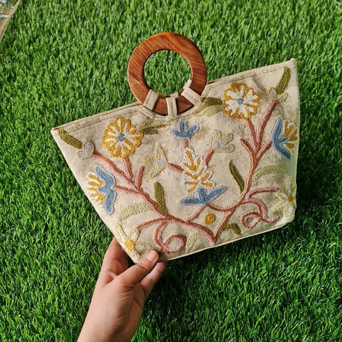Velvet Basket Bag With Hand Aari Work - Image 5