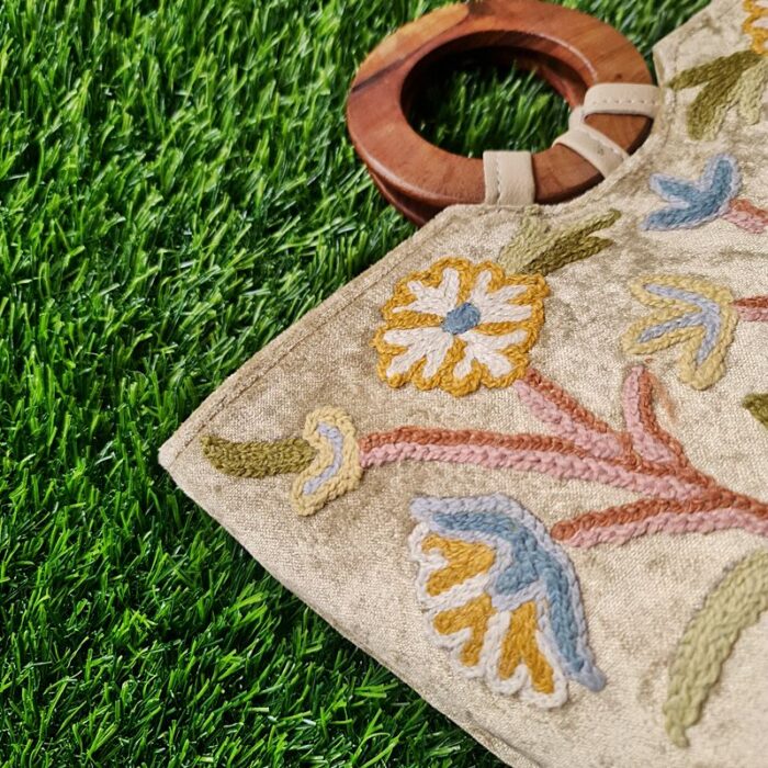 Velvet Basket Bag With Hand Aari Work - Image 3