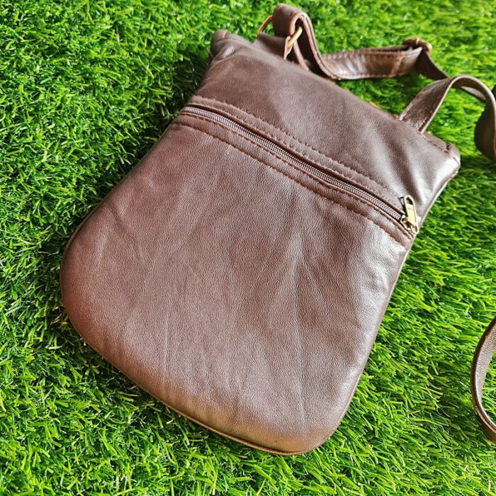 Choclate Brown Leather Sling Bag In Aari Work - Image 3