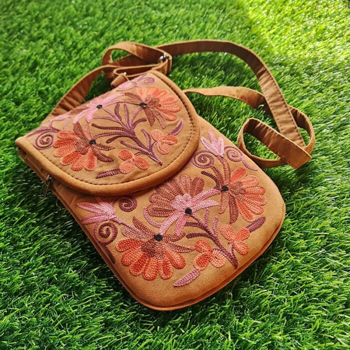 Light Brown Sling Bag In Aari Work