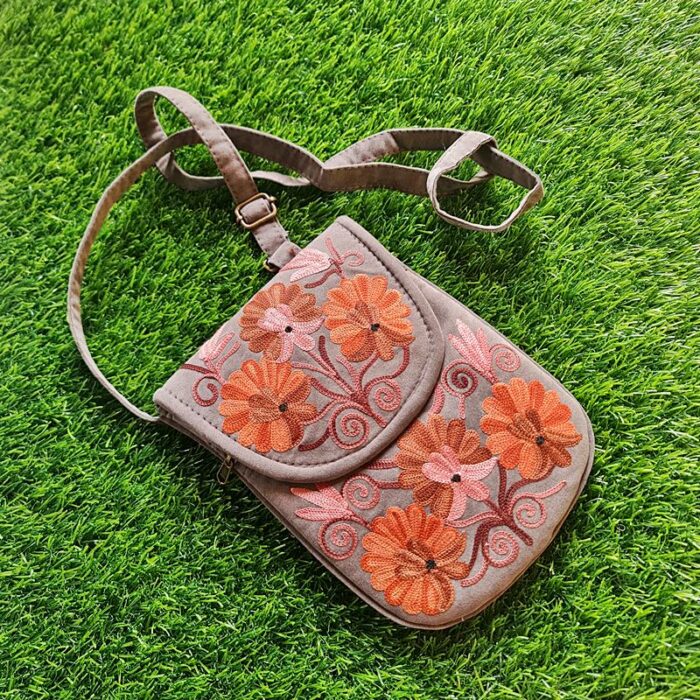 Grey Sling Bag In Aari Work