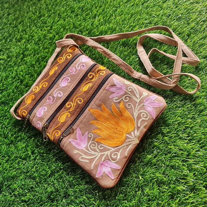 Brown Chinari Sling Bag with Aari Work