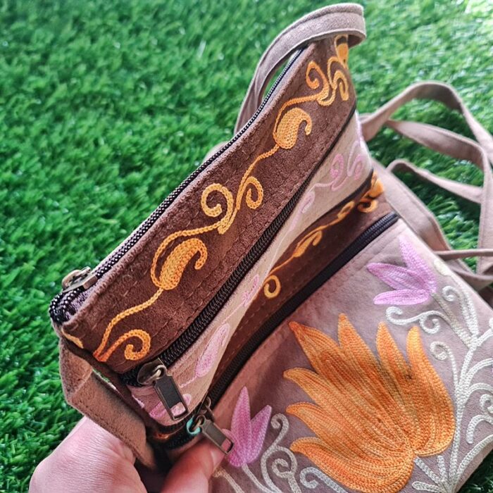 Brown Chinari Sling Bag with Aari Work - Image 2