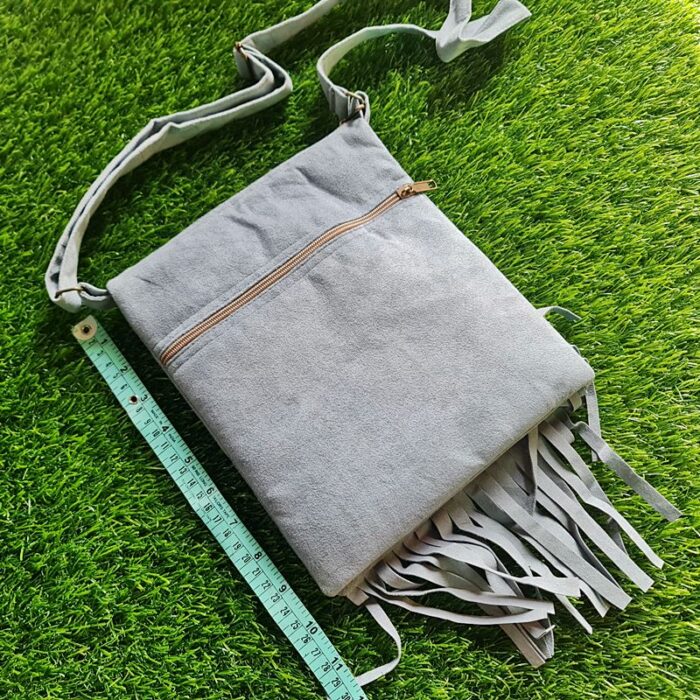 Grey 6 Zip Flap Bag with Aari Work - Image 3