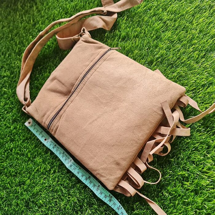 Light Brown Color 6 Zip Flap Bag with Aari Work - Image 2
