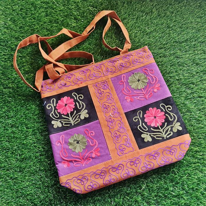 Big Brown Purple Bag In Aari Work