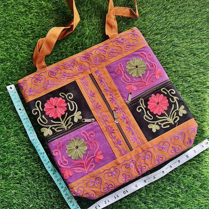 Big Brown Purple Bag In Aari Work - Image 2