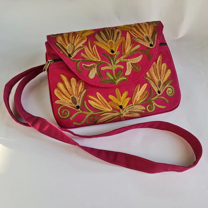 Pink Bag With Aari Embroidery