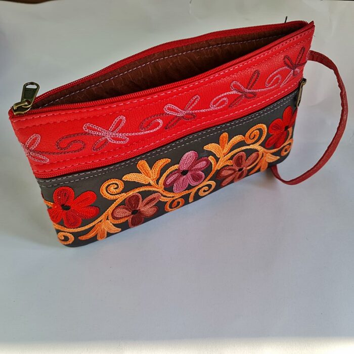 Black Red Leather Aari Pouch