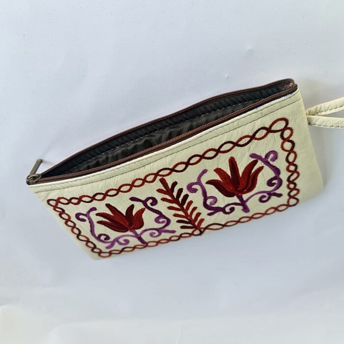 White Aari Leather Pouch - Image 2