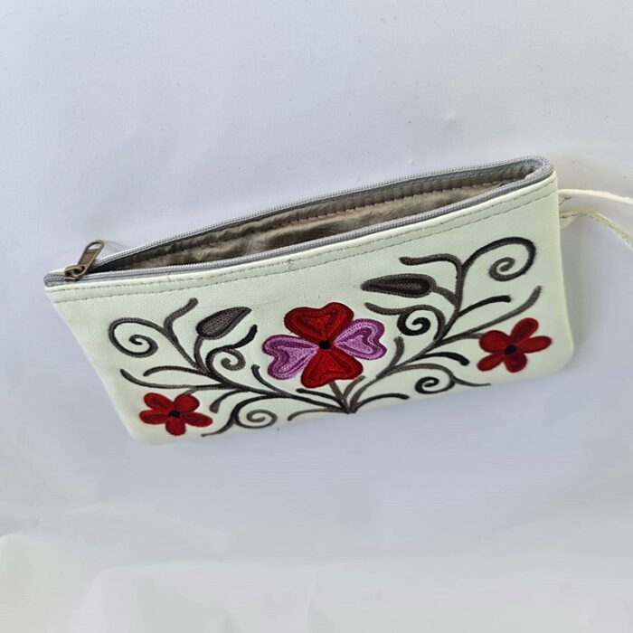 White Aari Leather Pouch - Image 2