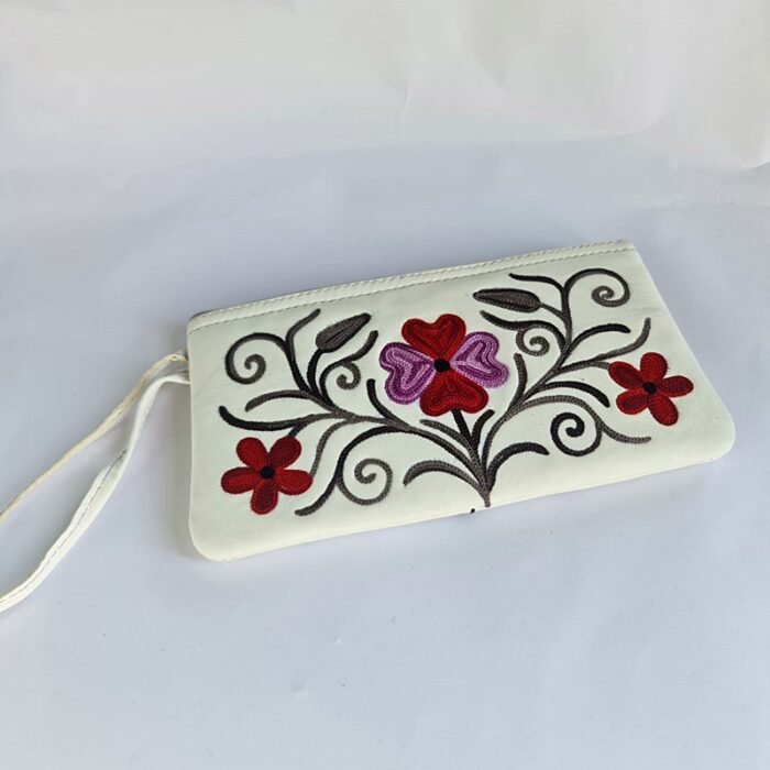 White Aari Leather Pouch