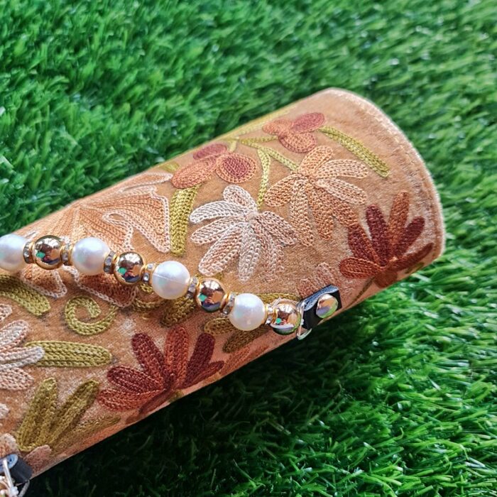 Brown Velvet Clutch With Pearls and Aari Work - Image 2