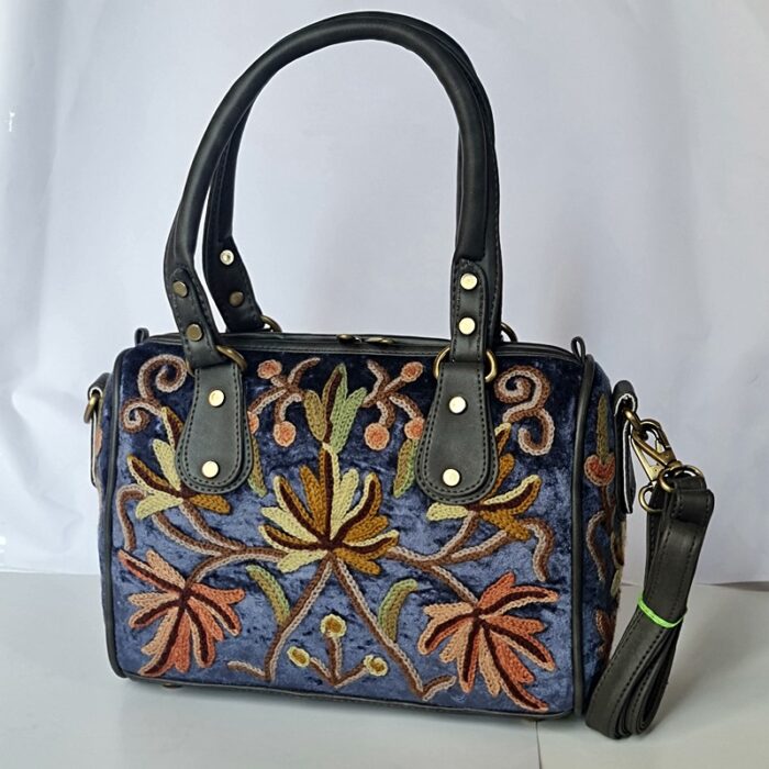 Capri Blue Hand Crewel Work Handheld Cum Sling Bag