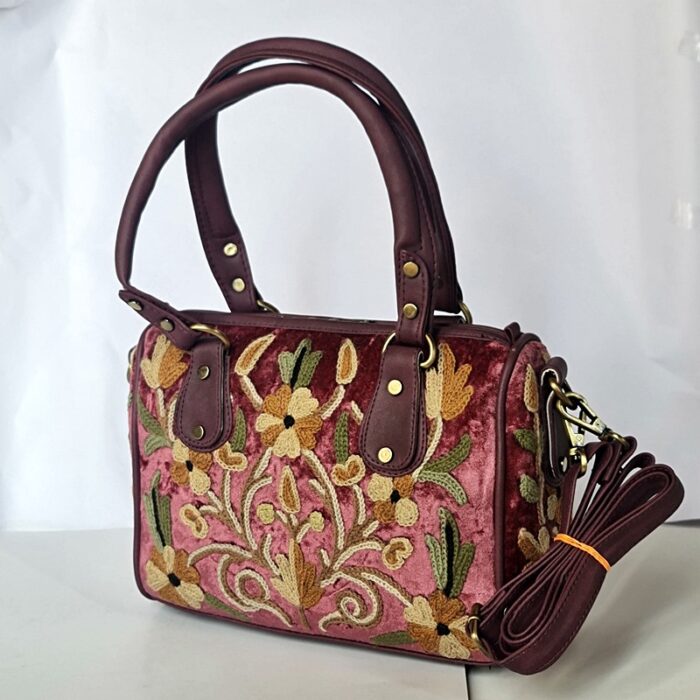 Rose Color Hand Crewel Work Handheld Cum Sling Bag - Image 2