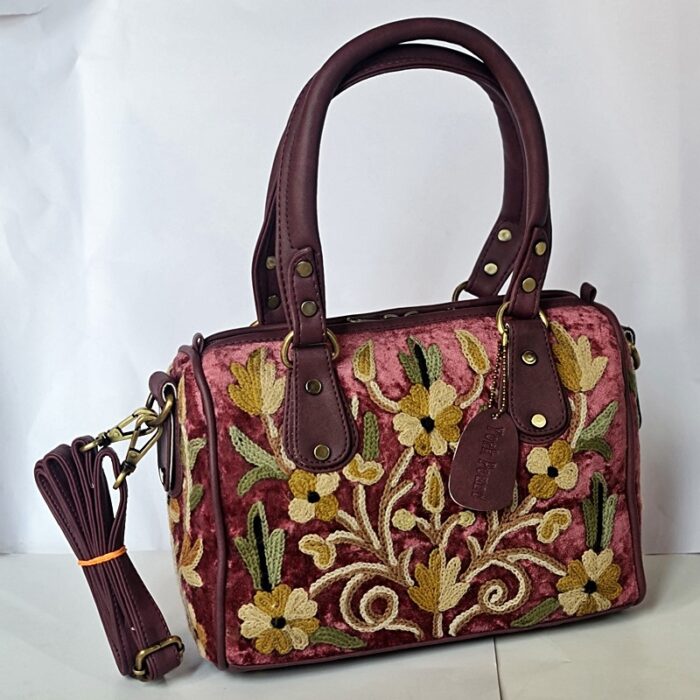 Rose Color Hand Crewel Work Handheld Cum Sling Bag