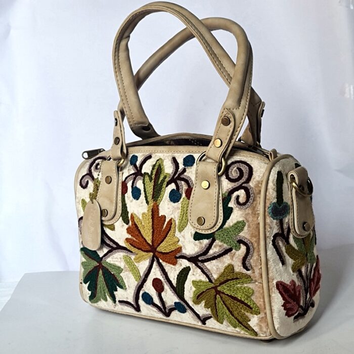 Cream Color Hand Crewel Work Handheld Bag