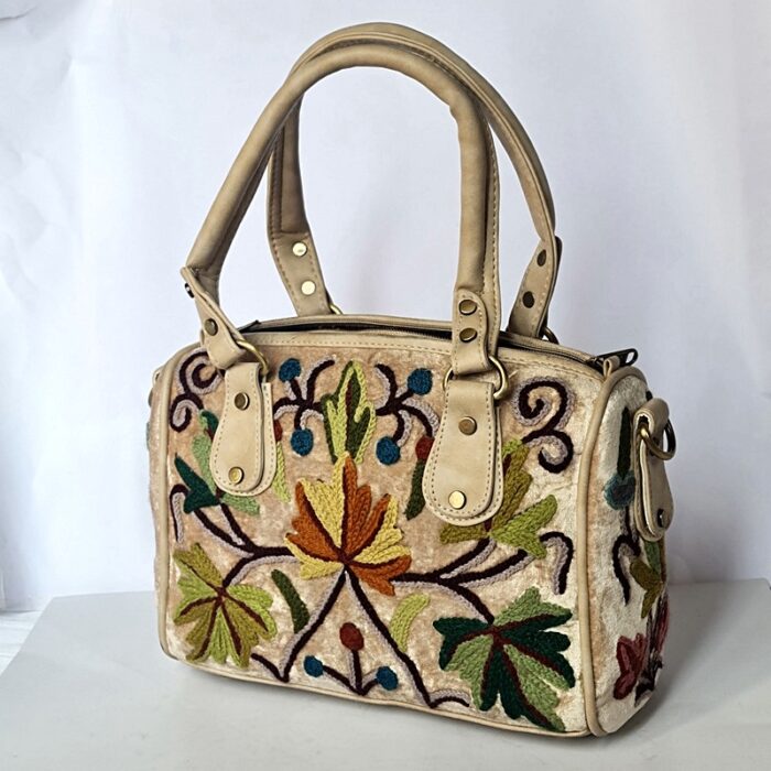 Cream Color Hand Crewel Work Handheld Bag - Image 2
