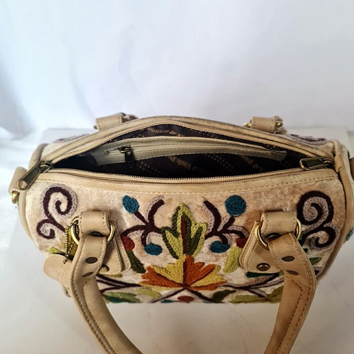 Cream Color Hand Crewel Work Handheld Bag - Image 3