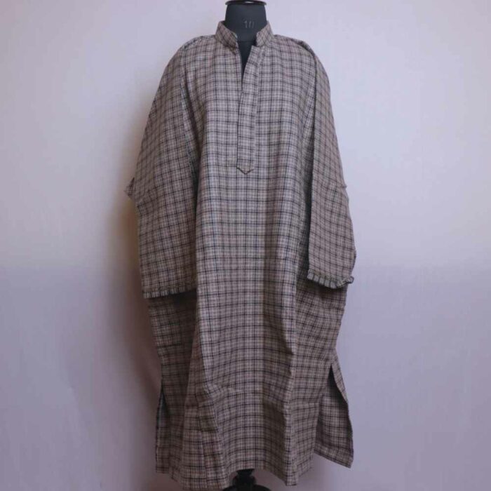 Light Brown Check Design Tweed Pheran