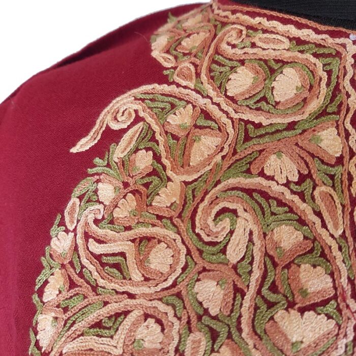 Maroon Hand Work Pure Raffal Wool Phiran - Image 3