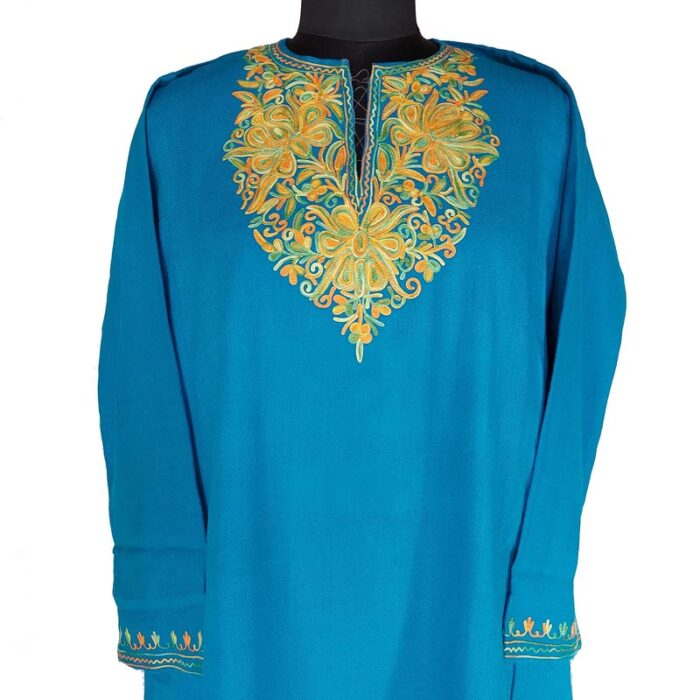 Light Blue Cashmilon Pheran With Aari Work