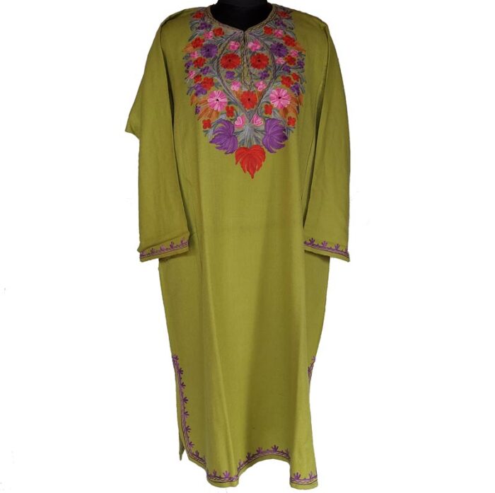 Light Green Cashmilon Pheran with Aari Work - Image 2