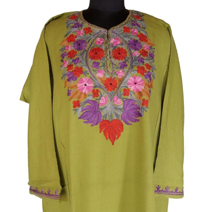 Light Green Cashmilon Pheran with Aari Work