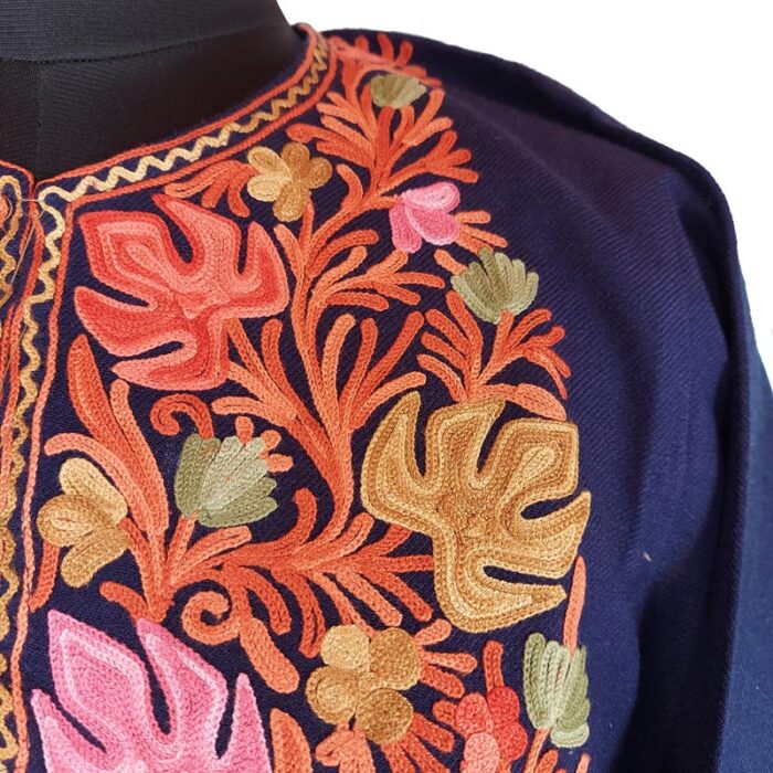 Dark Blue Cashmilon Pheran with Aari Work - Image 3