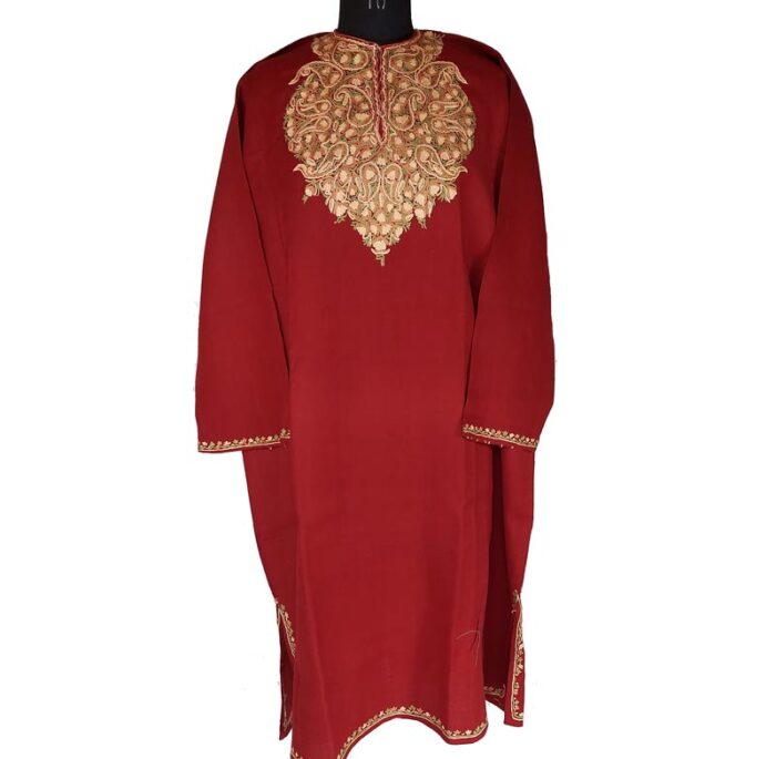 Maroon Hand Work Pure Raffal Wool Phiran - Image 2