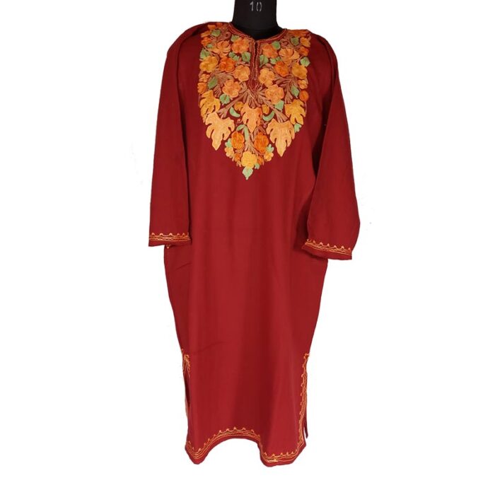 Maroon Cashmilon Pheran in Aari Work - Image 2