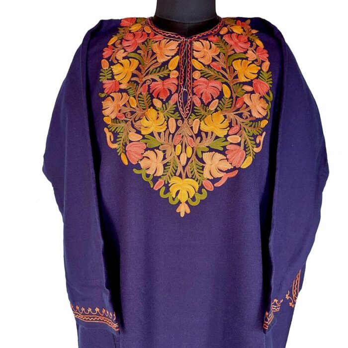 Navy Blue Cashmilon Pheran With Aari Work