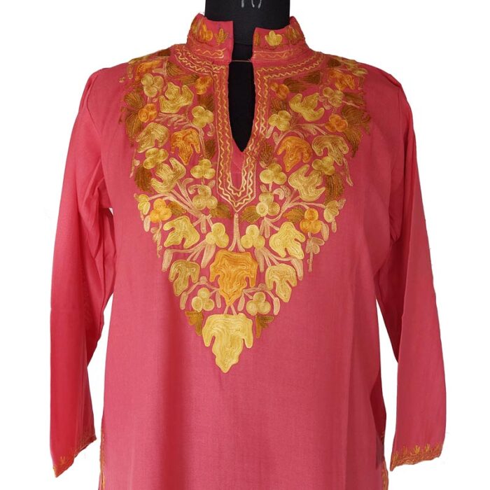 Light Pink Summer Cool Kashmiri Long Kurta