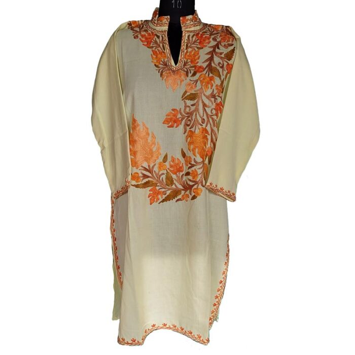 Light Yellow Summer Cool Kashmiri Female Kurta - Image 2