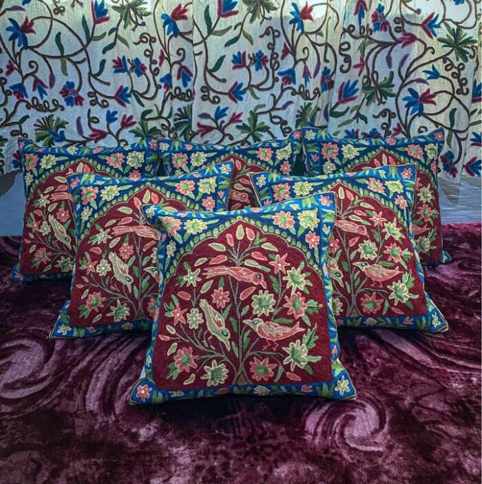6 Pc Set of Tree of Life Handmade Chaintsitch Cushion Covers