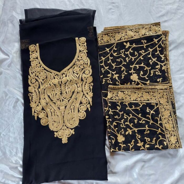 Pure Georgette Black Aari Work 3Pc Suit