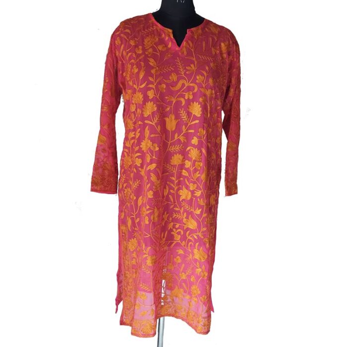 Dark Pink Georgette Aari Kurti - Image 2