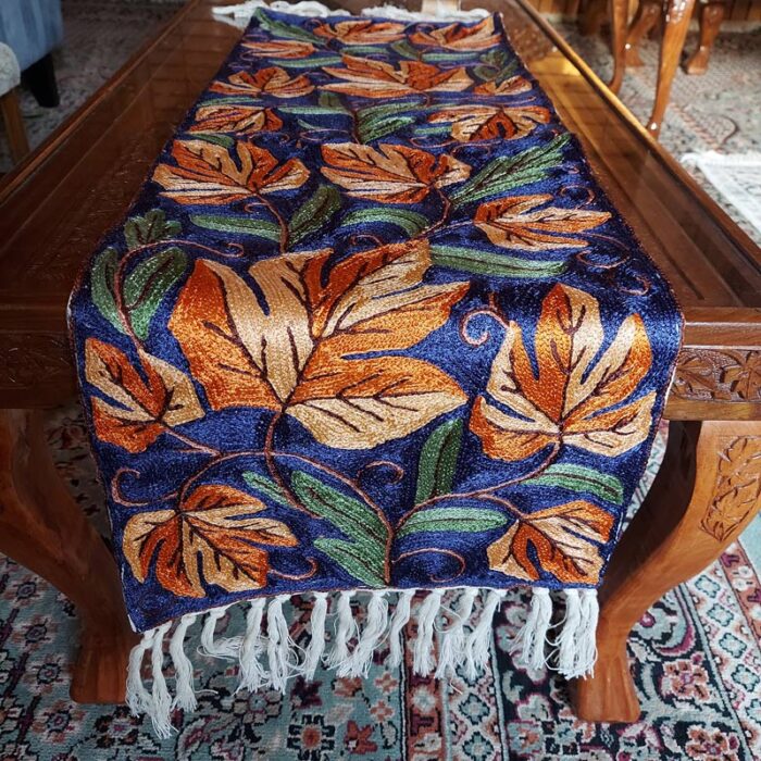 3×1 Blue Chinari Chainstitch Silk Handmade Runner