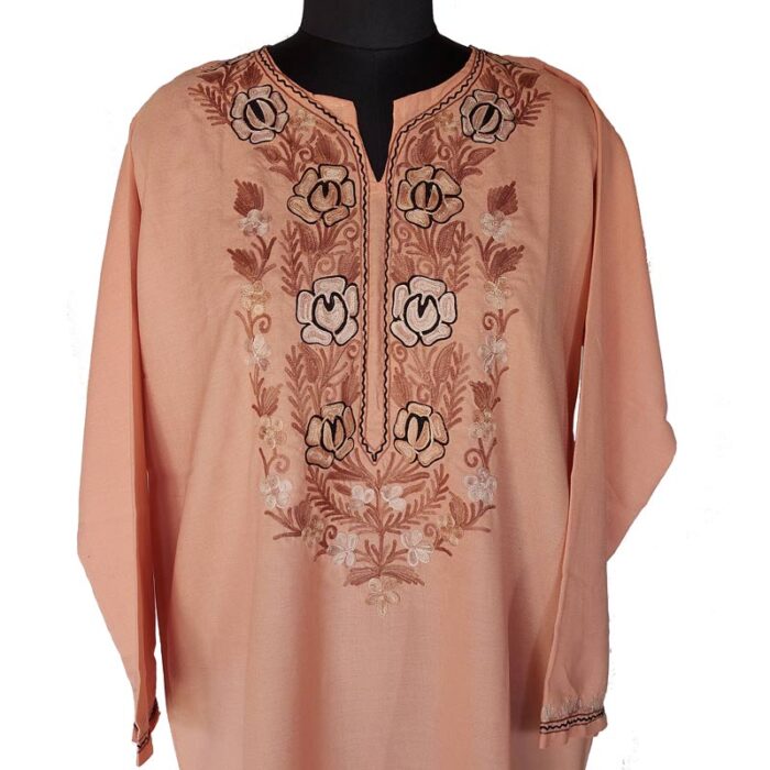 Light Pink Kashmiri Summer Kurta with Fine Aari Work